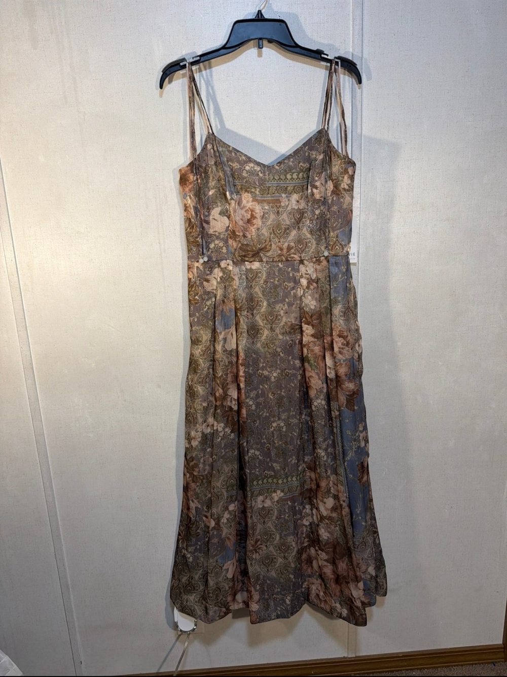 Floral Paisley Spaghetti-Strap Midi Dress - Brown & Gray